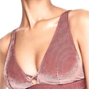 VS PINK Velvet V-Neck Bralette in Dusty Rose